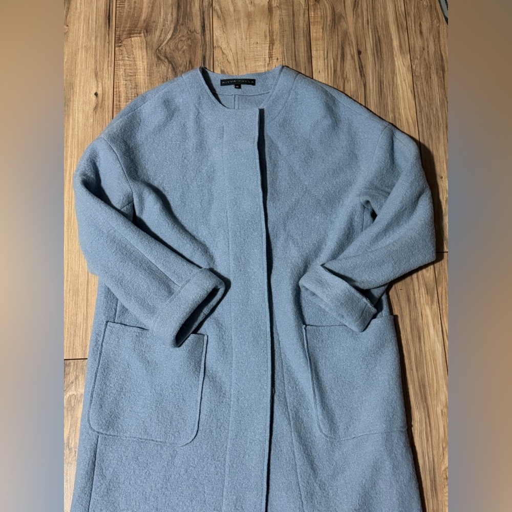 Ritva Falla Light Blue Women's button down 100% Wool Coat. Size XS.